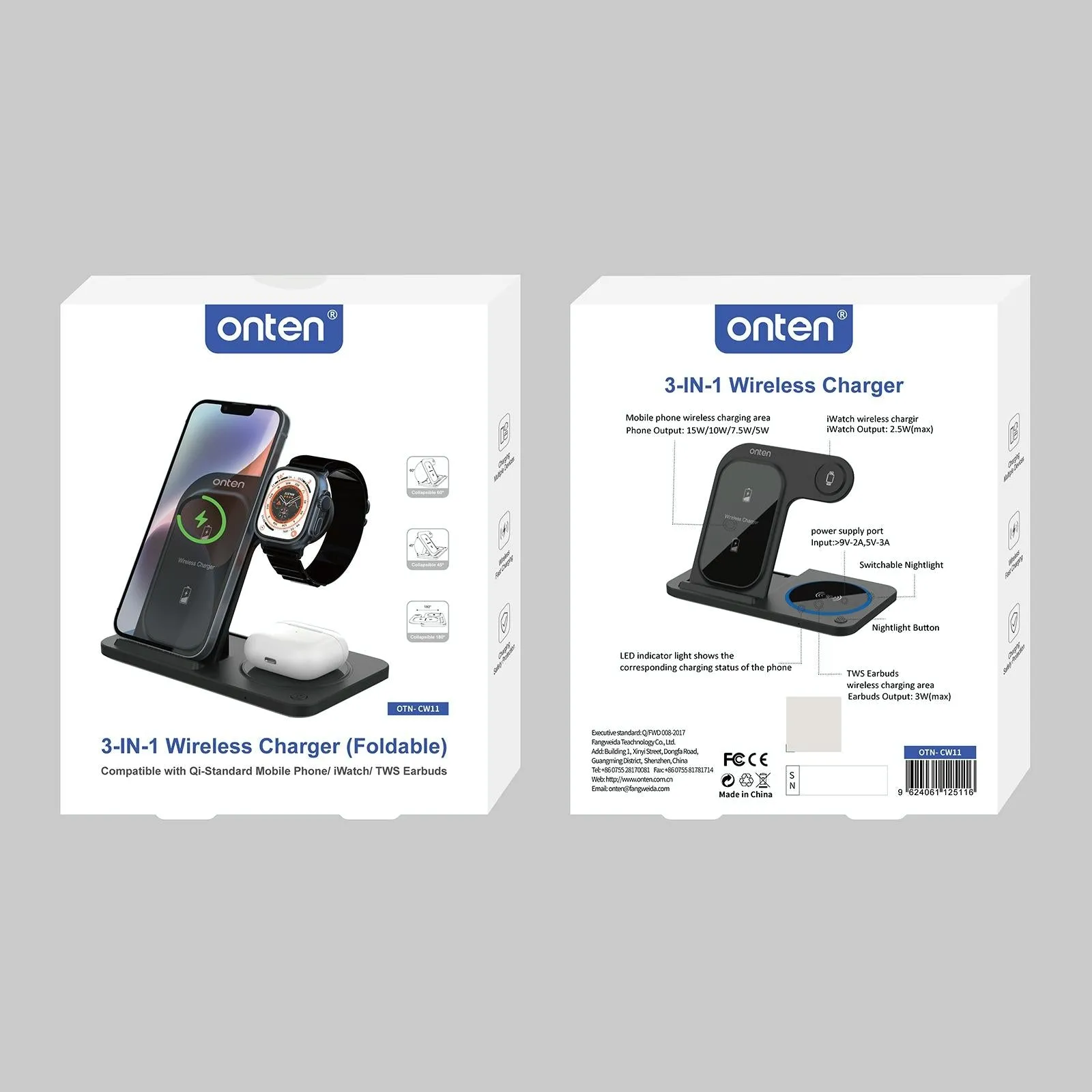 3 In 1 Folding Wireless Charger Black