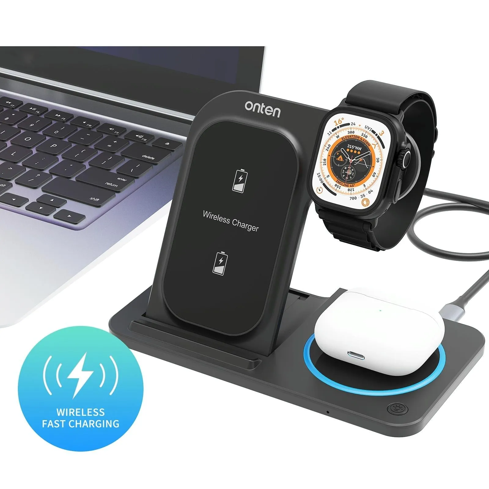 3 In 1 Folding Wireless Charger Black