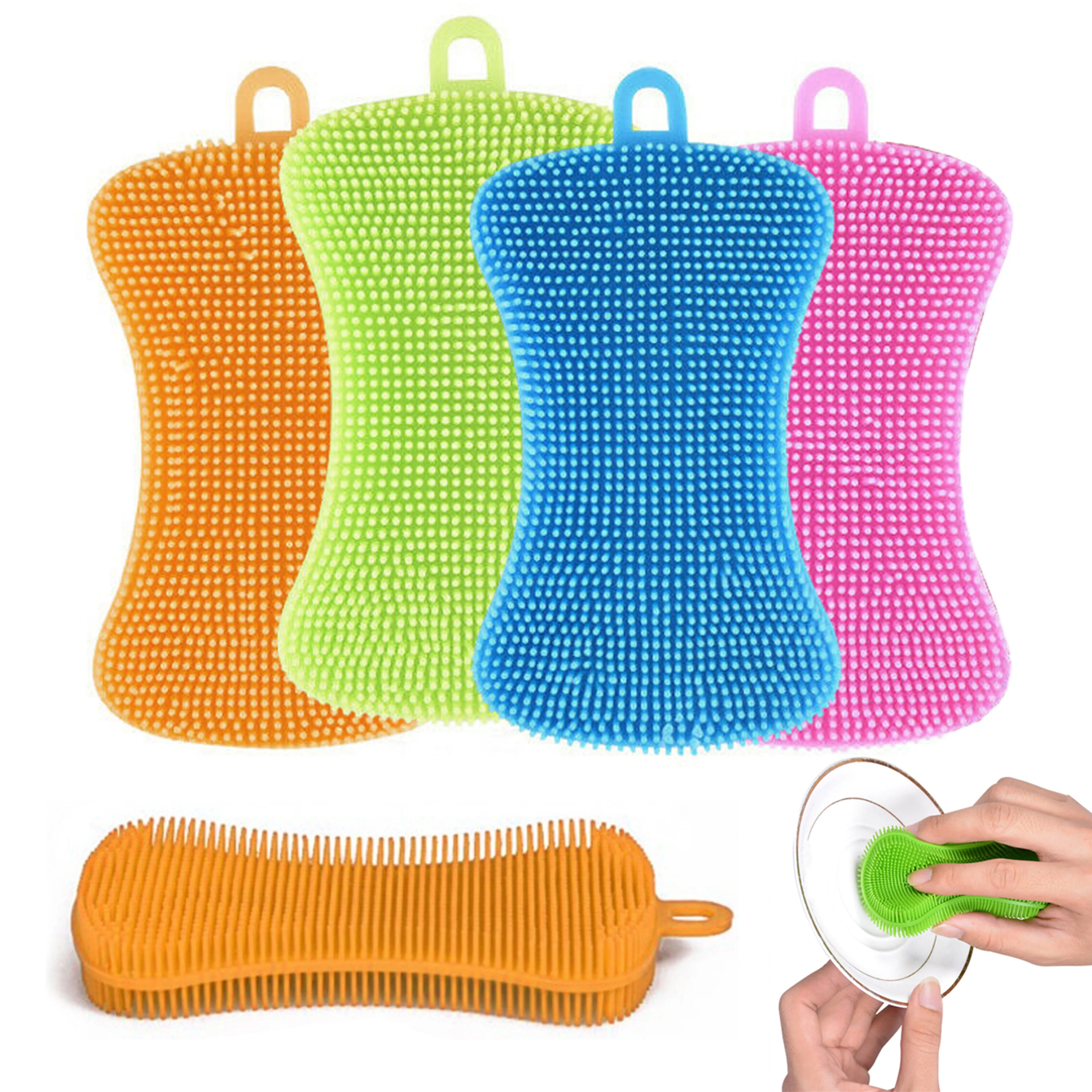 6 Silicone Sponge Dish Washing Scrubber Smart Kitchen Gadgets Brush Sponge Clean