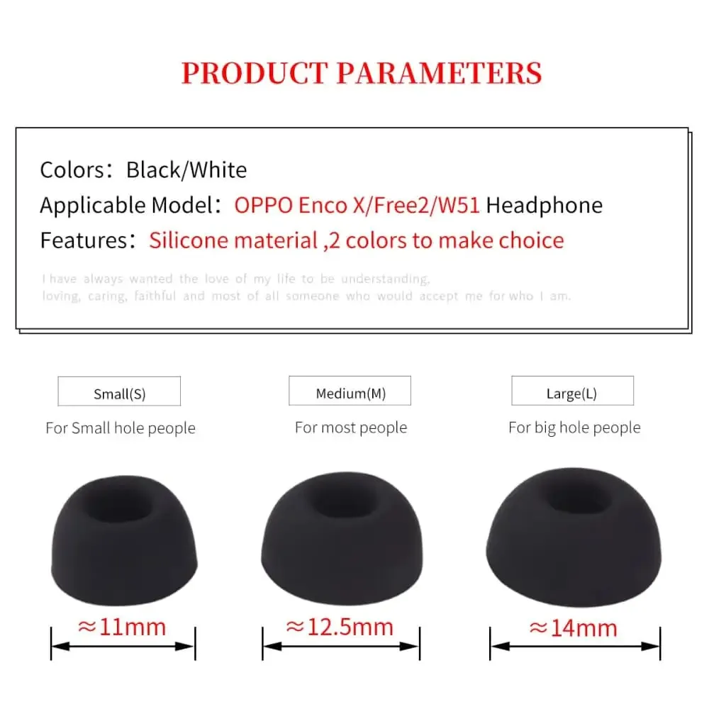 6pcs Noise Reduction Oval Mouth Silicone Ear Tips for Oppo Enco Free 2 2i Enco x W51 Tws Earphone