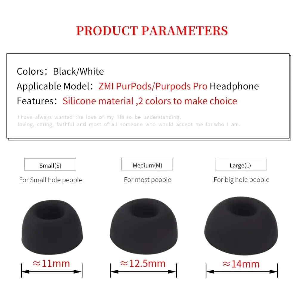 6pcs Oval Mouth Silicone Ear Tips for Zmi Purpods Pro Tws Earphones