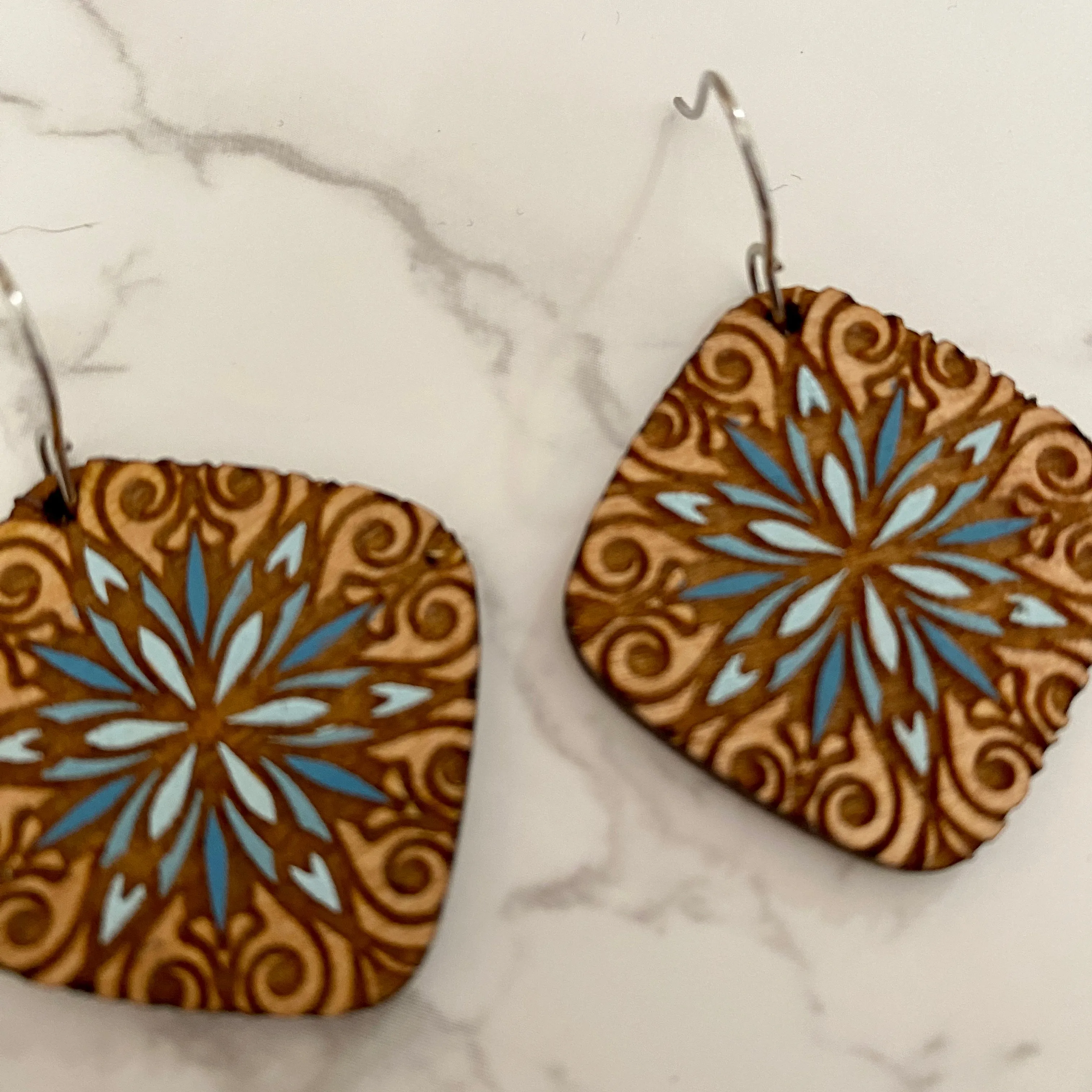 Blue Burst Hand Painted Earrings