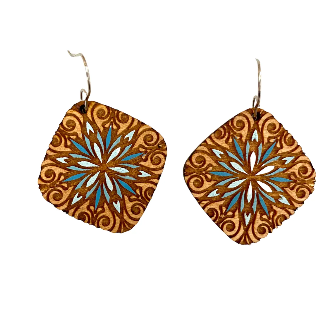 Blue Burst Hand Painted Earrings
