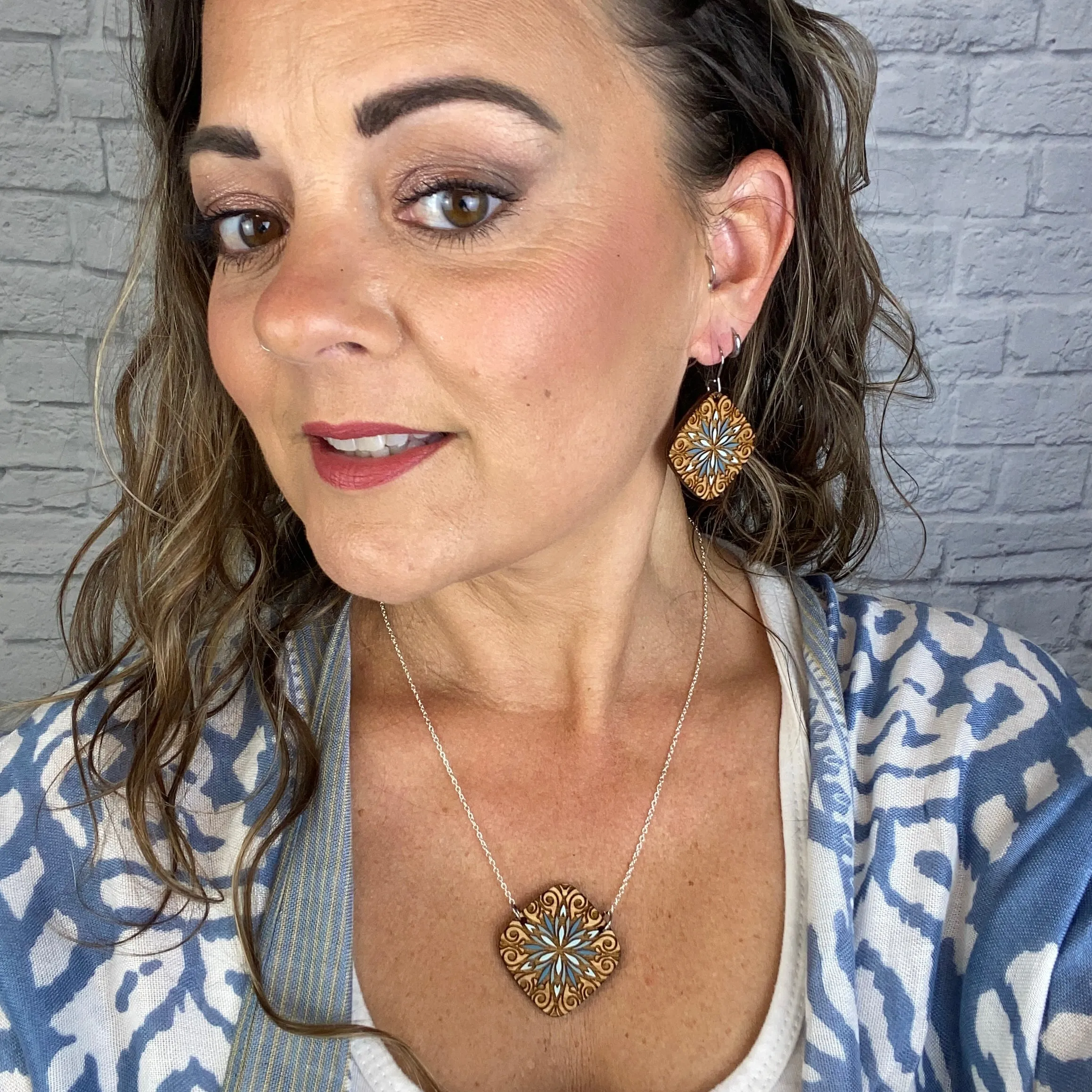 Blue Burst Hand Painted Earrings