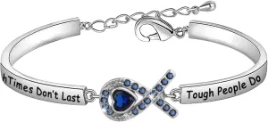 CENWA Blue Ribbon Awareness Charm Colon Cancer Fighter Bracelet Tough Times Dont Last Bracelet Gift for Cancer Survivor