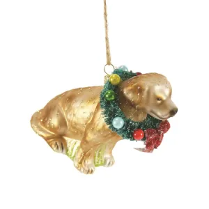 Glass Festive Yellow Lab Ornament