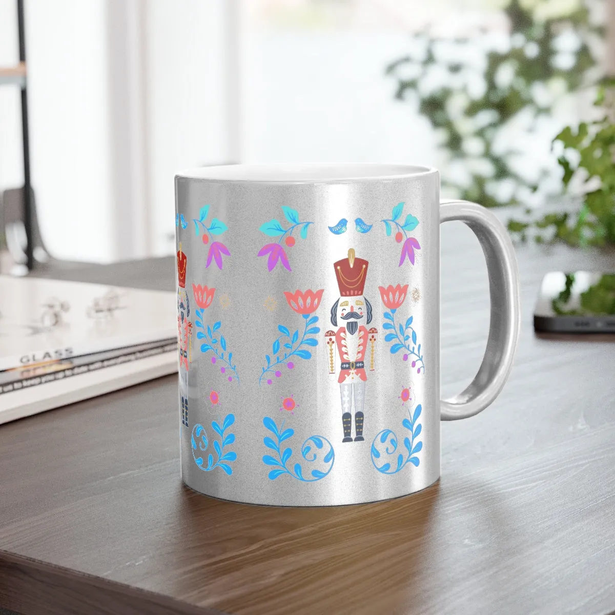 Gold Flower Nutcracker Aesthetic Mug, Purple Christmas Mug, Trendy Coffee Mug, Tumblr Mug, Aesthetic Holiday Gift, Minimalist Nutcracker