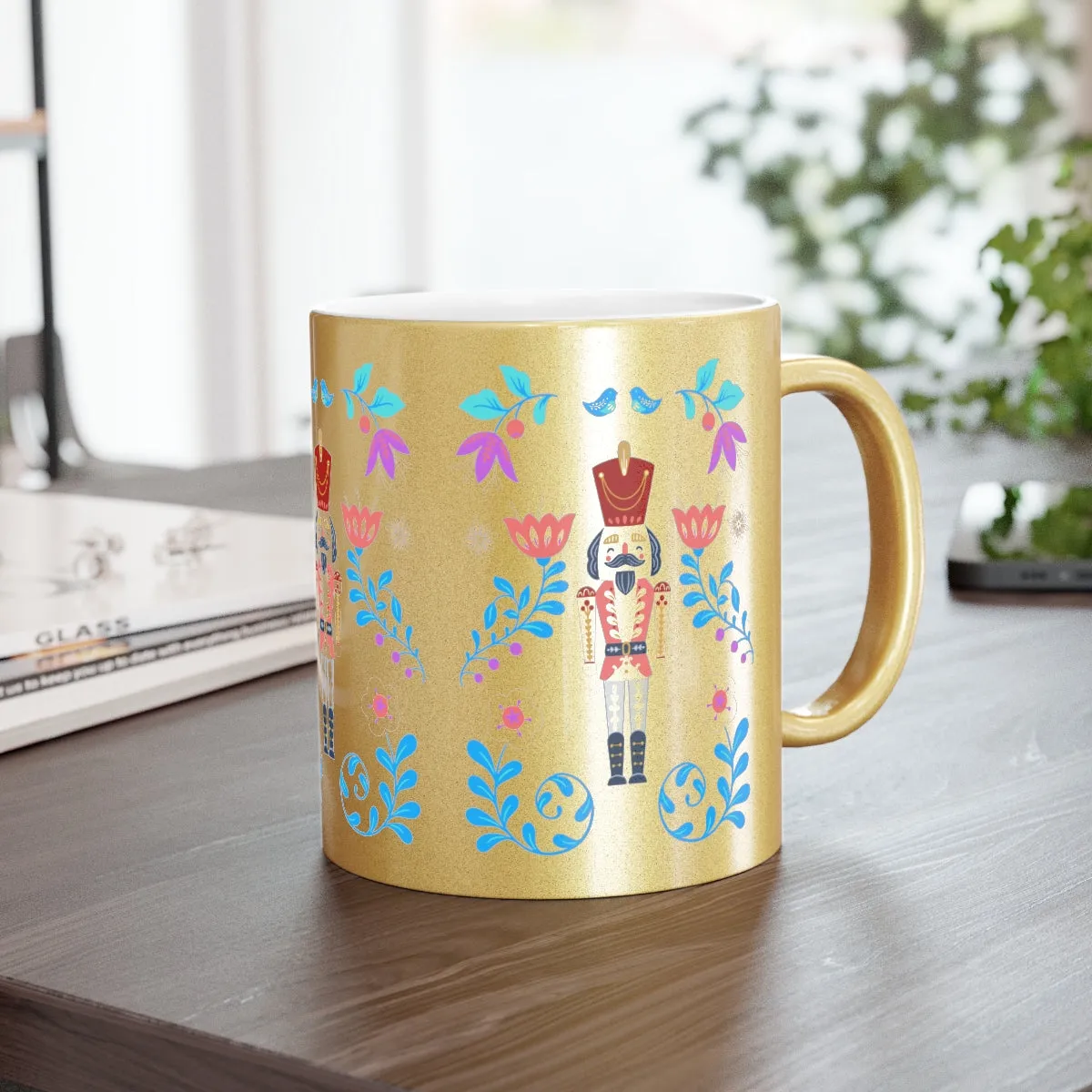 Gold Flower Nutcracker Aesthetic Mug, Purple Christmas Mug, Trendy Coffee Mug, Tumblr Mug, Aesthetic Holiday Gift, Minimalist Nutcracker