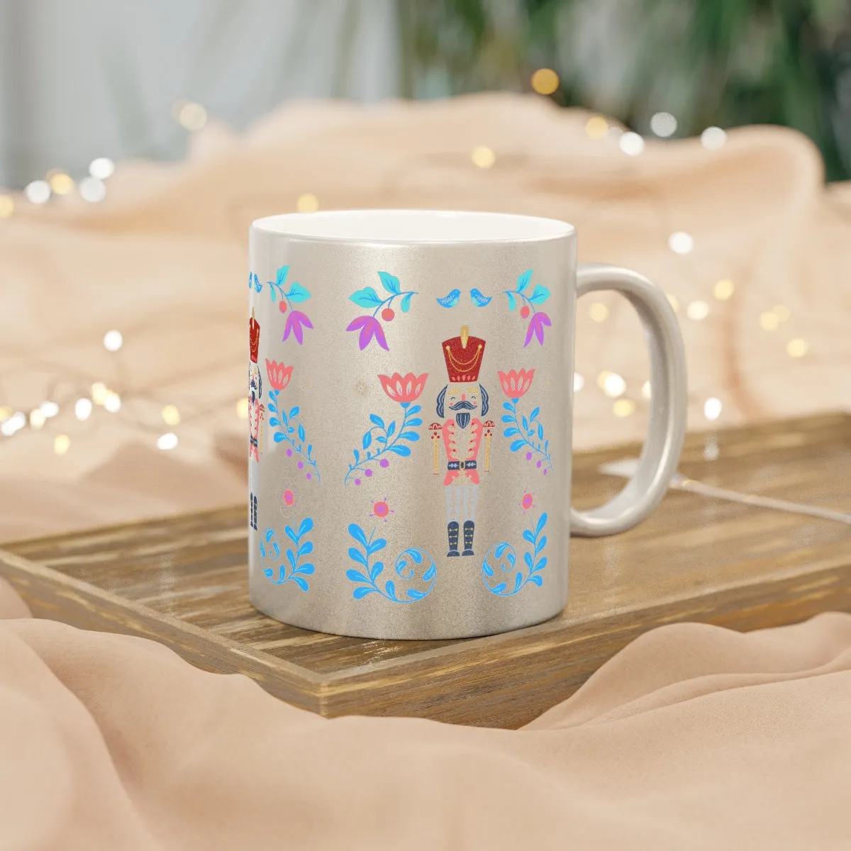 Gold Flower Nutcracker Aesthetic Mug, Purple Christmas Mug, Trendy Coffee Mug, Tumblr Mug, Aesthetic Holiday Gift, Minimalist Nutcracker