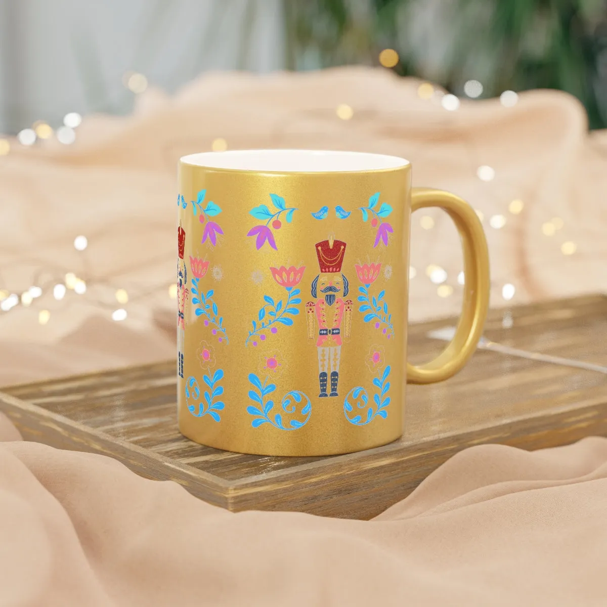 Gold Flower Nutcracker Aesthetic Mug, Purple Christmas Mug, Trendy Coffee Mug, Tumblr Mug, Aesthetic Holiday Gift, Minimalist Nutcracker