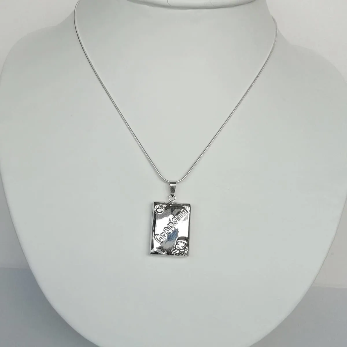Grandmother Locket - Sterling Silver Neck Locket - Double Locket Charm - Engraved Locket - Photo Pendant - Opening Neck Pendant