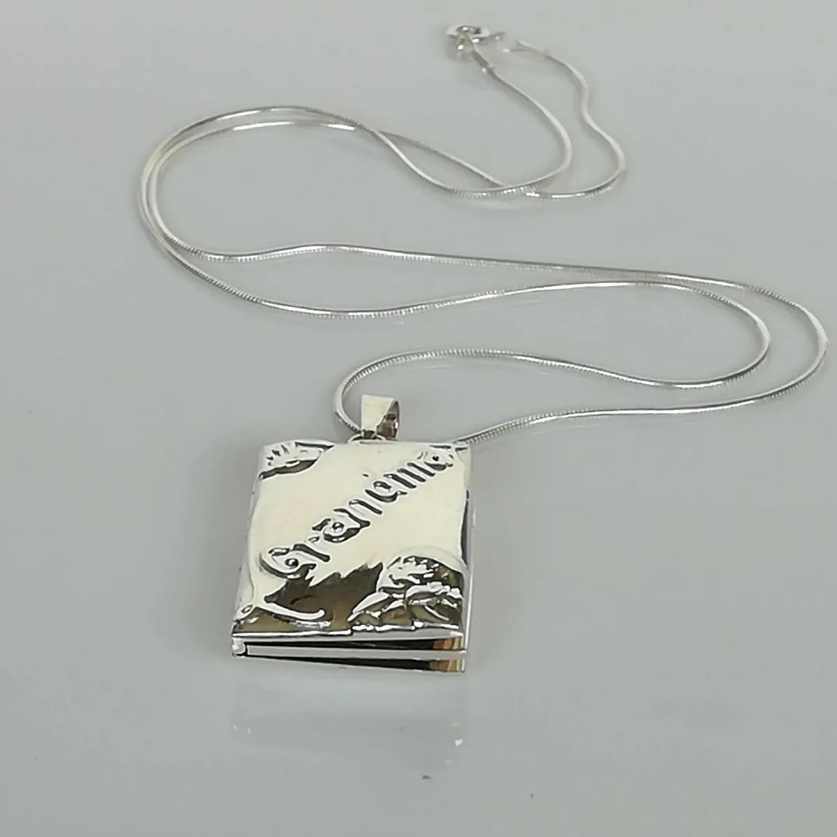 Grandmother Locket - Sterling Silver Neck Locket - Double Locket Charm - Engraved Locket - Photo Pendant - Opening Neck Pendant