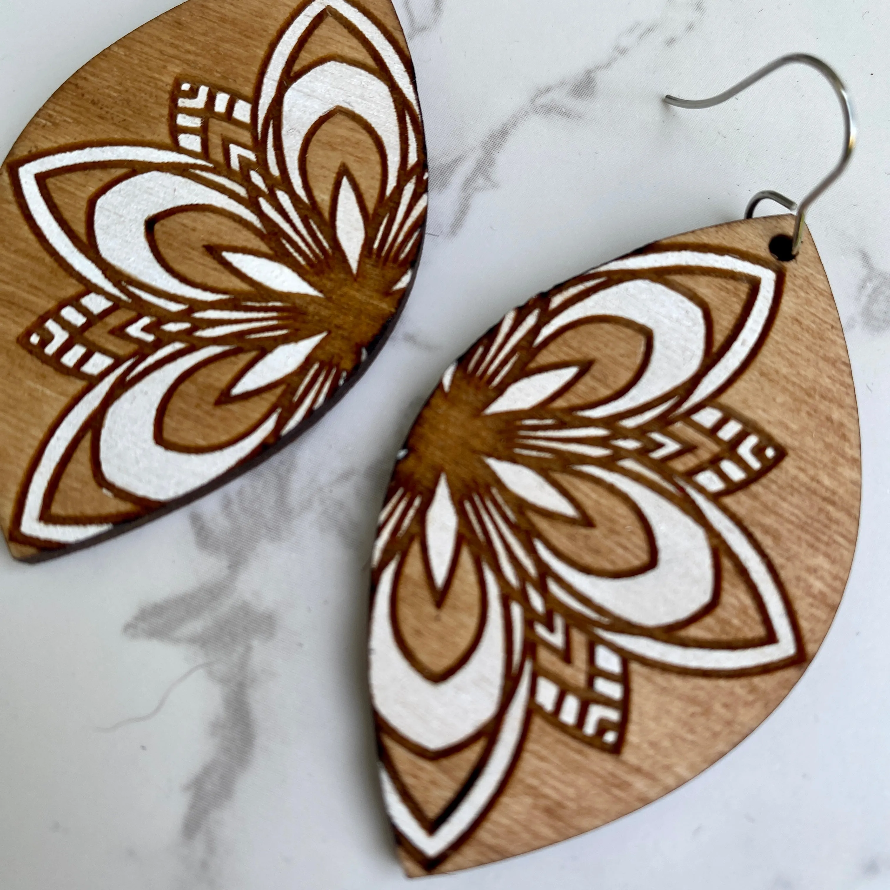 Half White Mandala Hand Painted Earrings