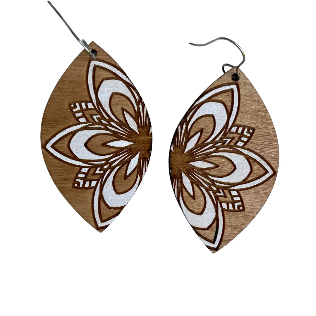 Half White Mandala Hand Painted Earrings