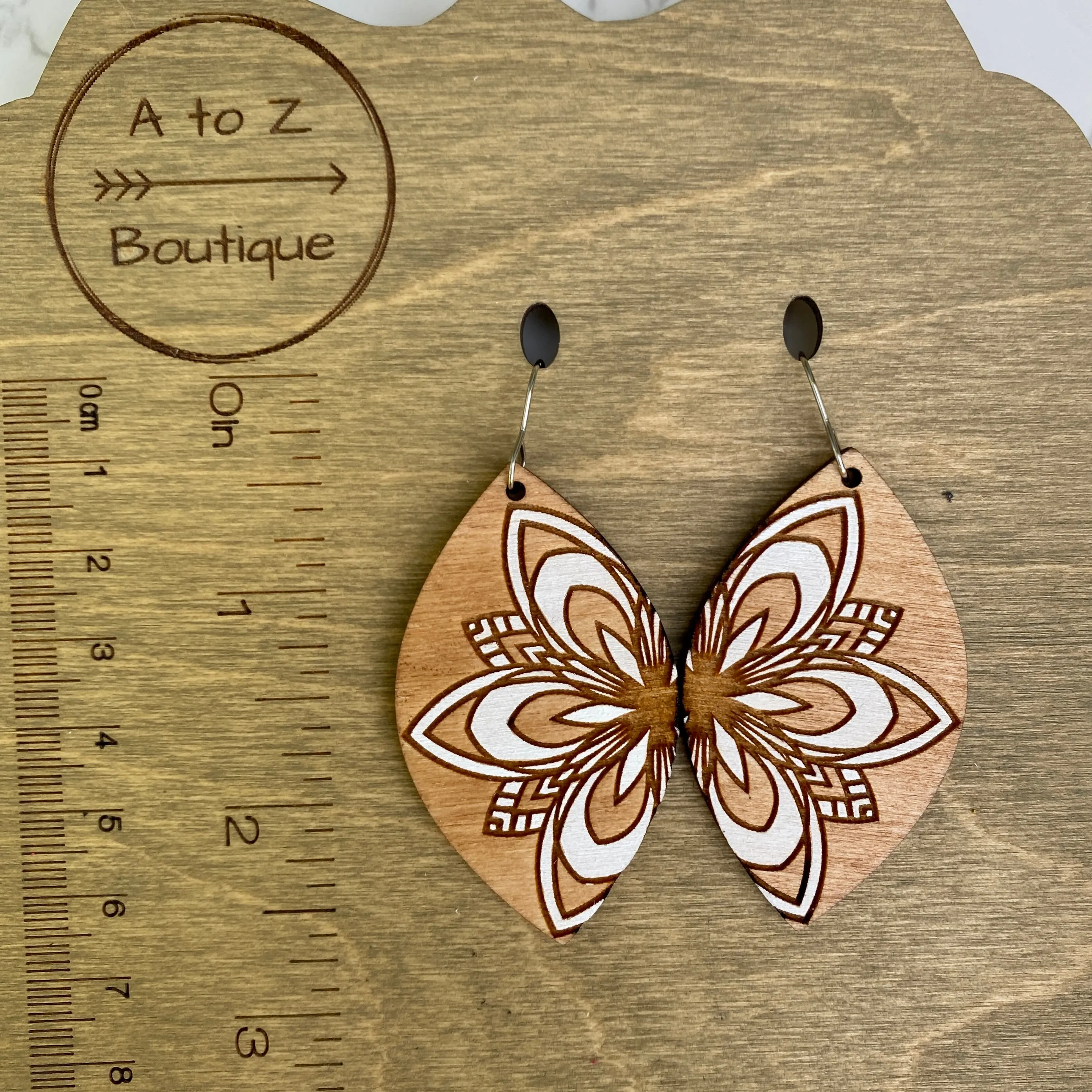 Half White Mandala Hand Painted Earrings