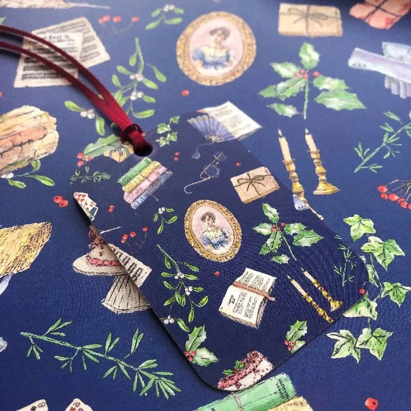 Jane Austen Christmas Gift Wrap in Navy