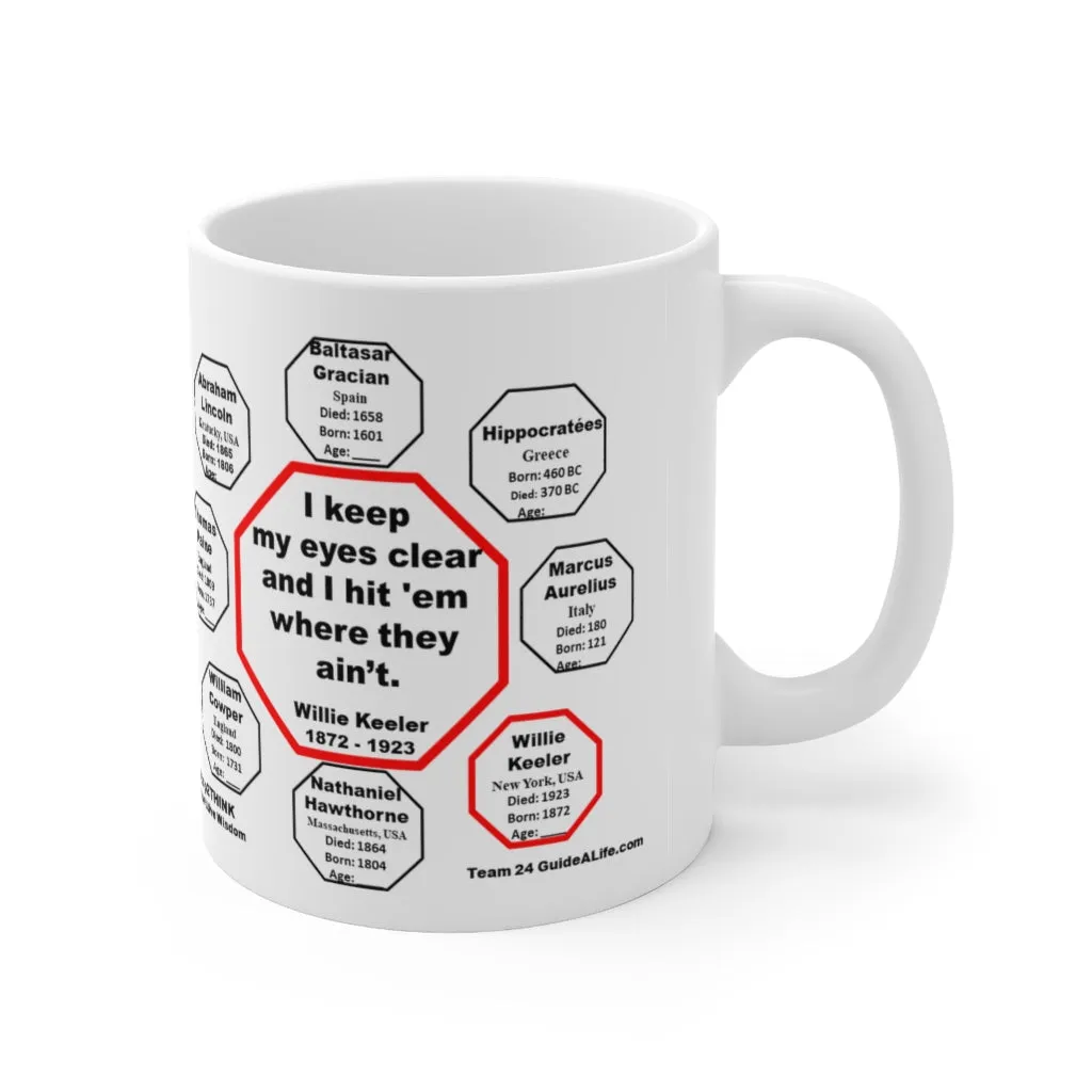 MW-24.4-I keep my eyes clear and I hit 'em where they ain't.  -  Willie Keeler  1872 - 1923 - Drink Wisely in MugWisdom - Ceramic  11oz cup