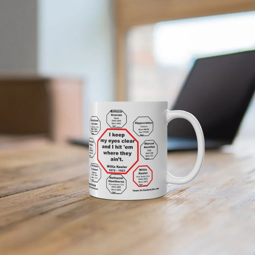 MW-24.4-I keep my eyes clear and I hit 'em where they ain't.  -  Willie Keeler  1872 - 1923 - Drink Wisely in MugWisdom - Ceramic  11oz cup