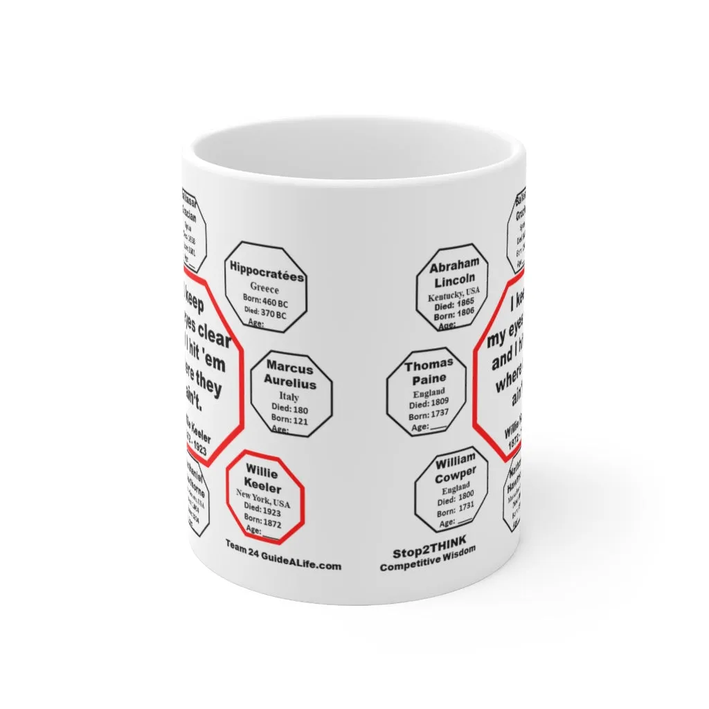 MW-24.4-I keep my eyes clear and I hit 'em where they ain't.  -  Willie Keeler  1872 - 1923 - Drink Wisely in MugWisdom - Ceramic  11oz cup