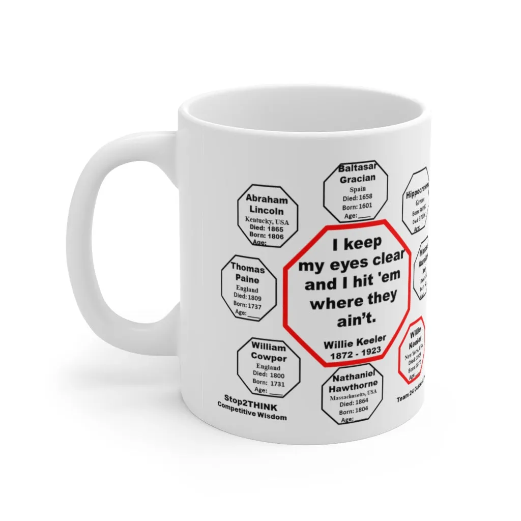 MW-24.4-I keep my eyes clear and I hit 'em where they ain't.  -  Willie Keeler  1872 - 1923 - Drink Wisely in MugWisdom - Ceramic  11oz cup