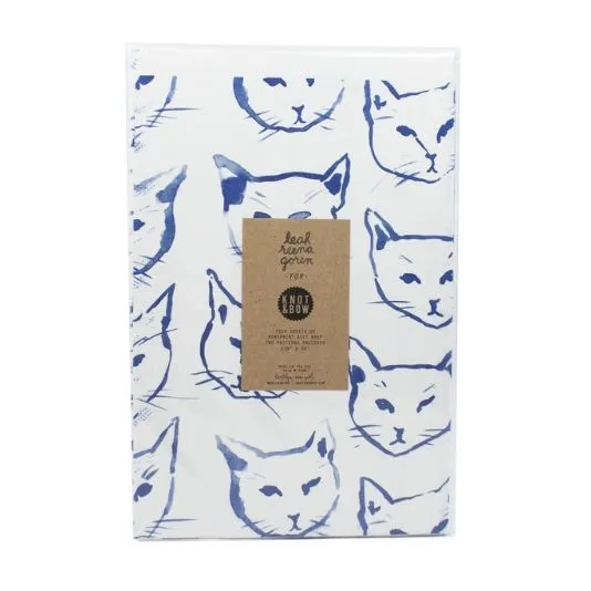 Newsprint Gift Wrap Indigo Cats