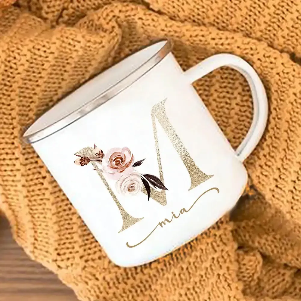 Personalized Floral Print Initial Name Mugs