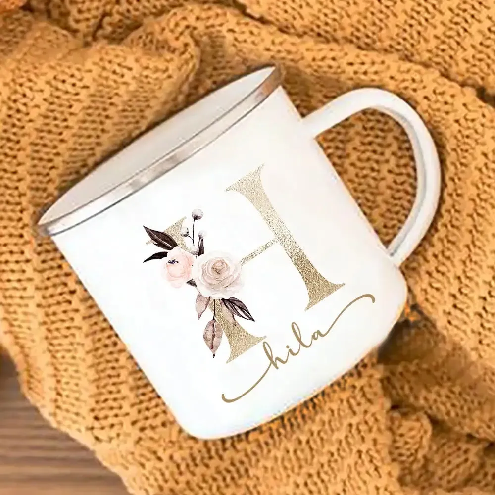 Personalized Floral Print Initial Name Mugs