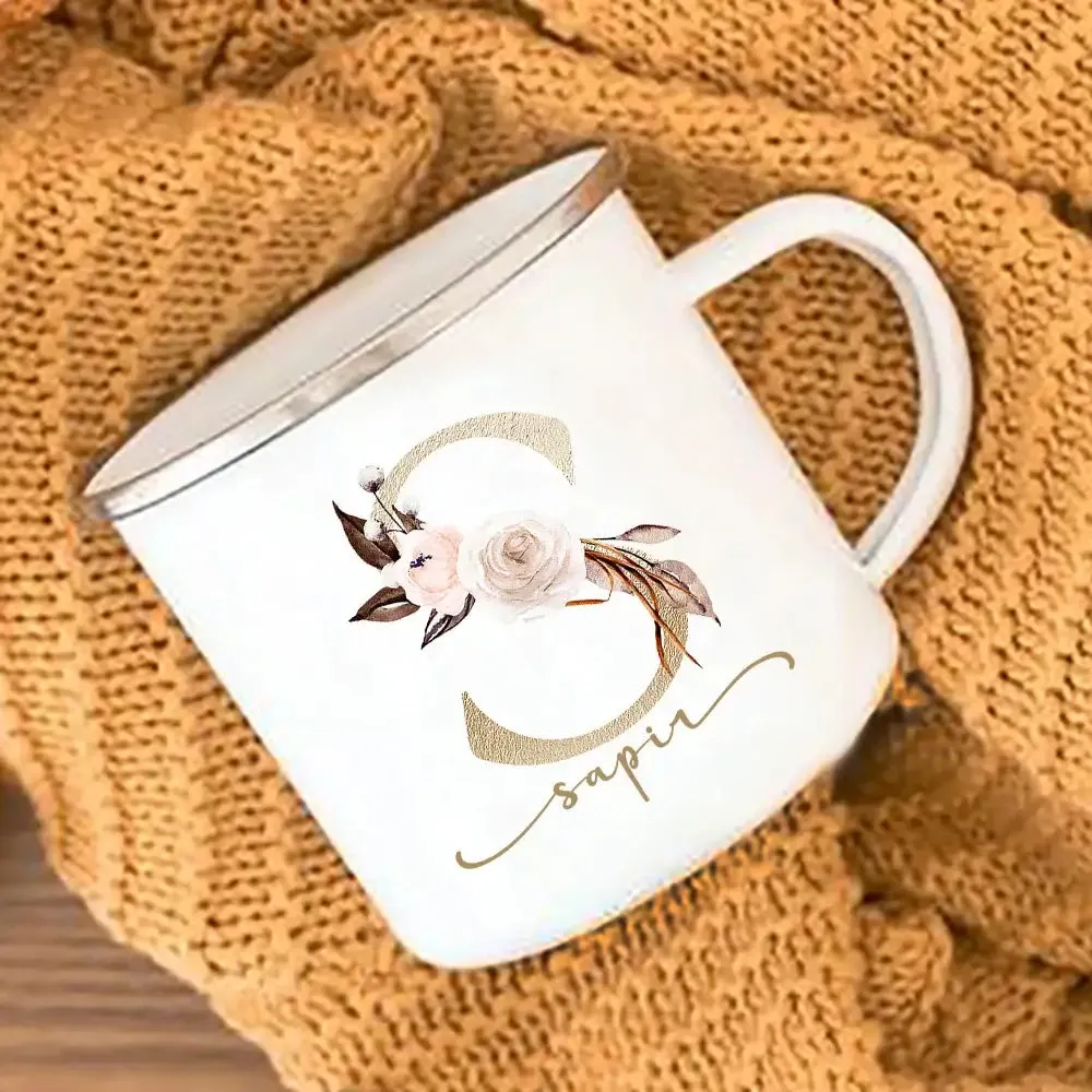 Personalized Floral Print Initial Name Mugs